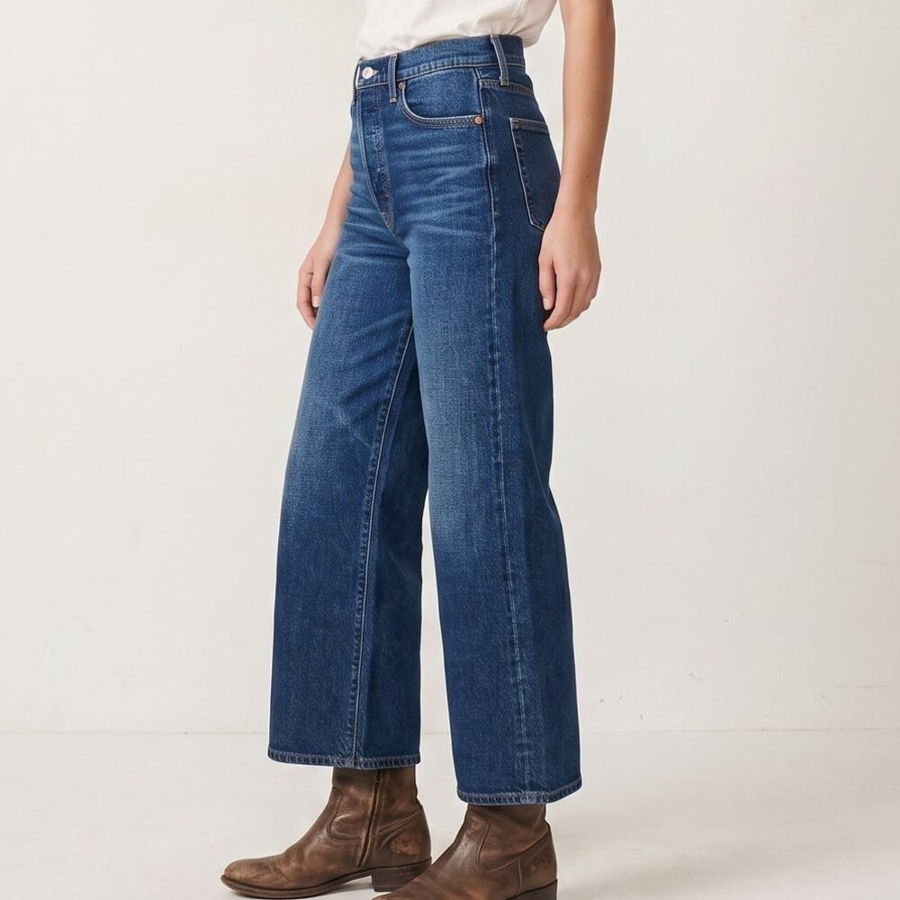RE/DONE 70s Ultra High Rise Wide Leg Denim Jeans blue wash size 26